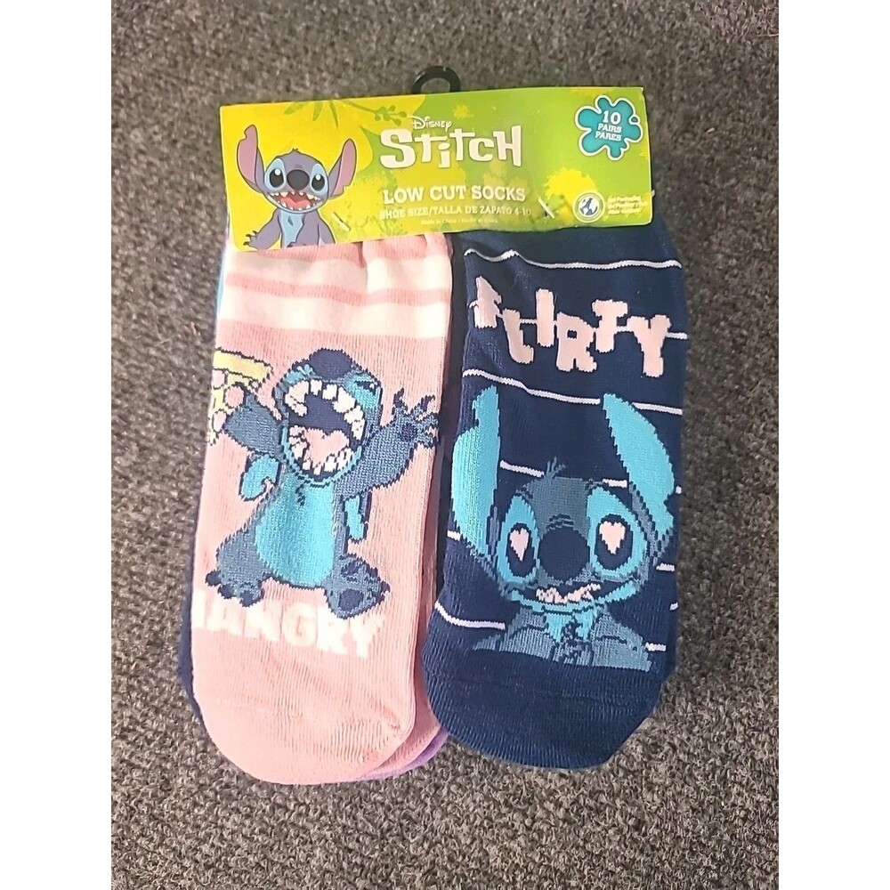 NEW Disney Stitch Socks Womens 4-10 Low Cut 10 Pairs Moods Sassy Silly Hangry